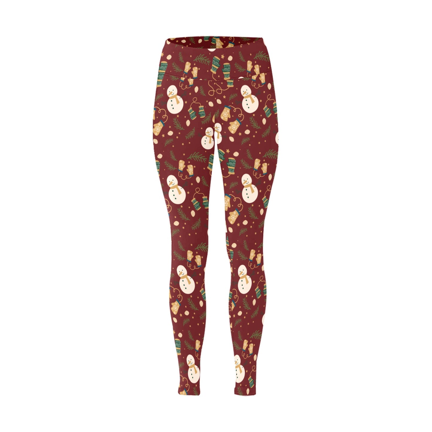 Christmas Running Snowman Maroon Women's Workout Leggings