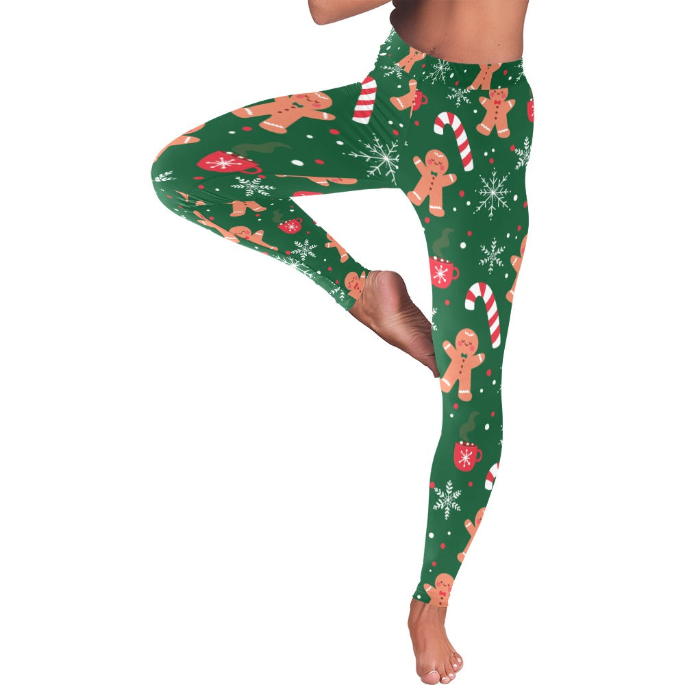 Green Gingerbread Candy Cane Christmas Low Rise Leggings