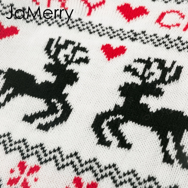 Chic Vintage Christmas Sweater for Women - Deer Print Knitted Pullover