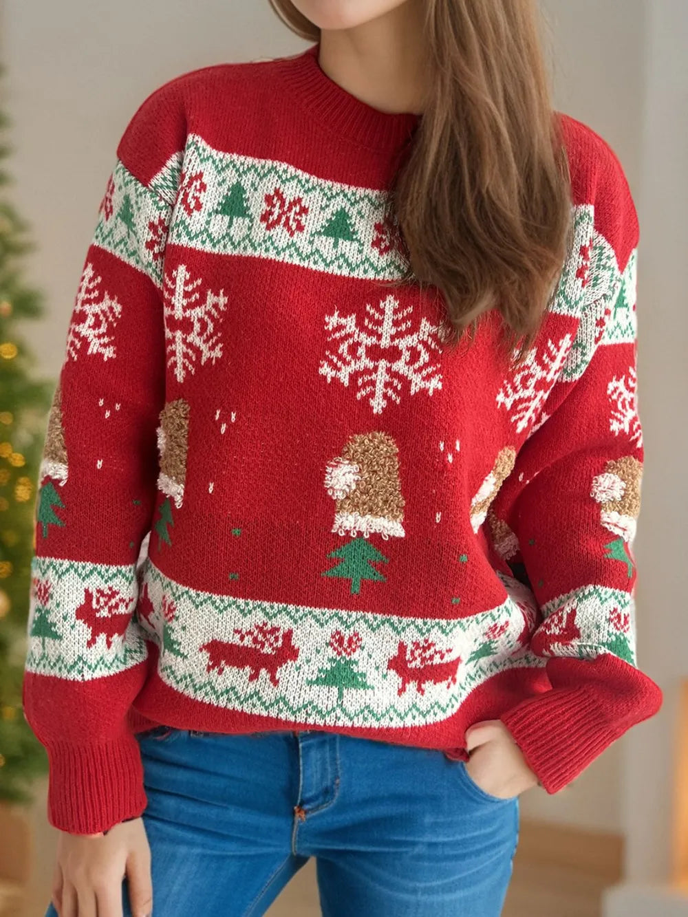 Festive Christmas Element Round Neck Long Sleeve Sweater