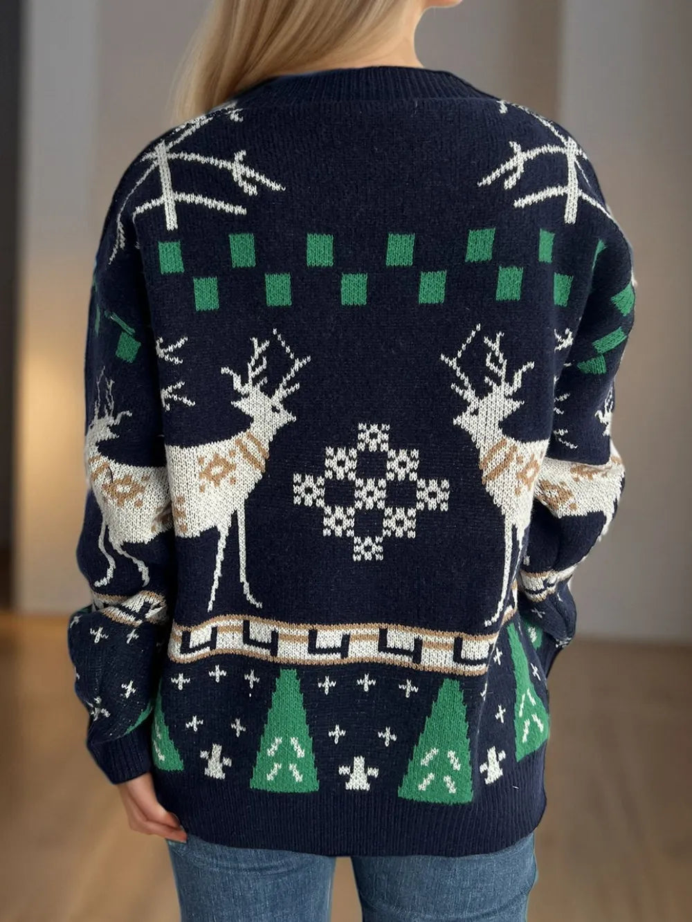 Festive Christmas Element Round Neck Long Sleeve Sweater