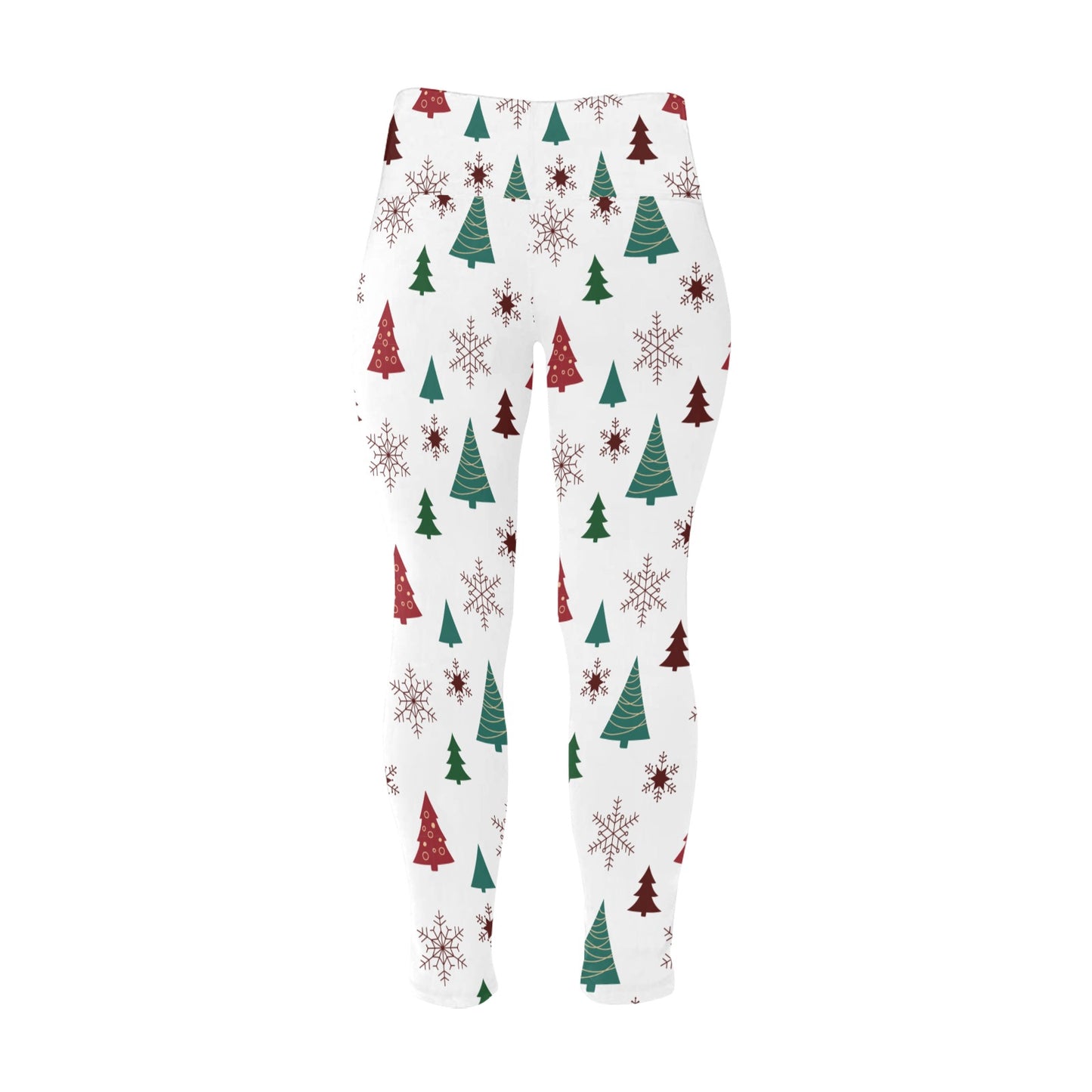 Red/Green Christmas Tree Women's High Waist Leggings - Plus Size