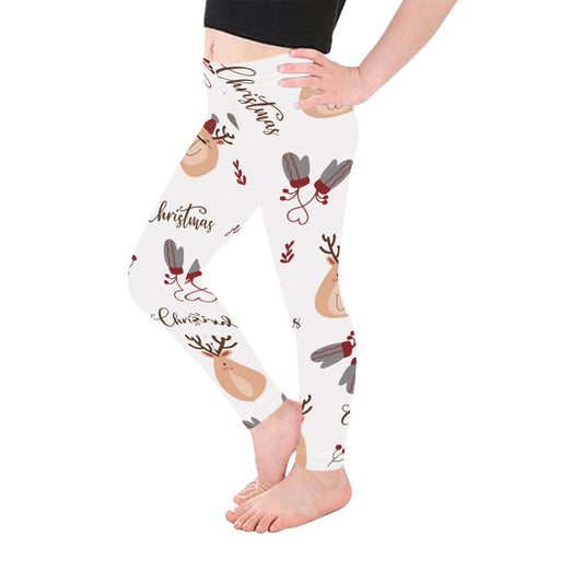 Christmas Reindeer All-Over Print Leggings for Girls