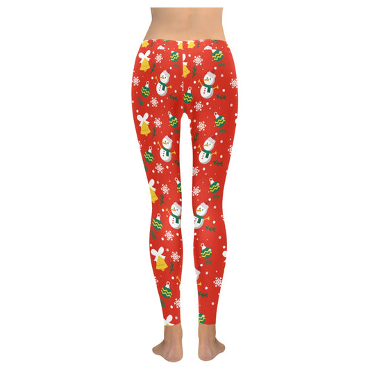 Festive Red Snowman & Snowflake Christmas Leggings