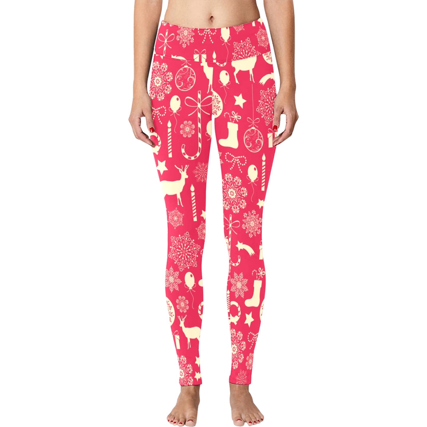 Pink and Cream Christmas Running Leggings