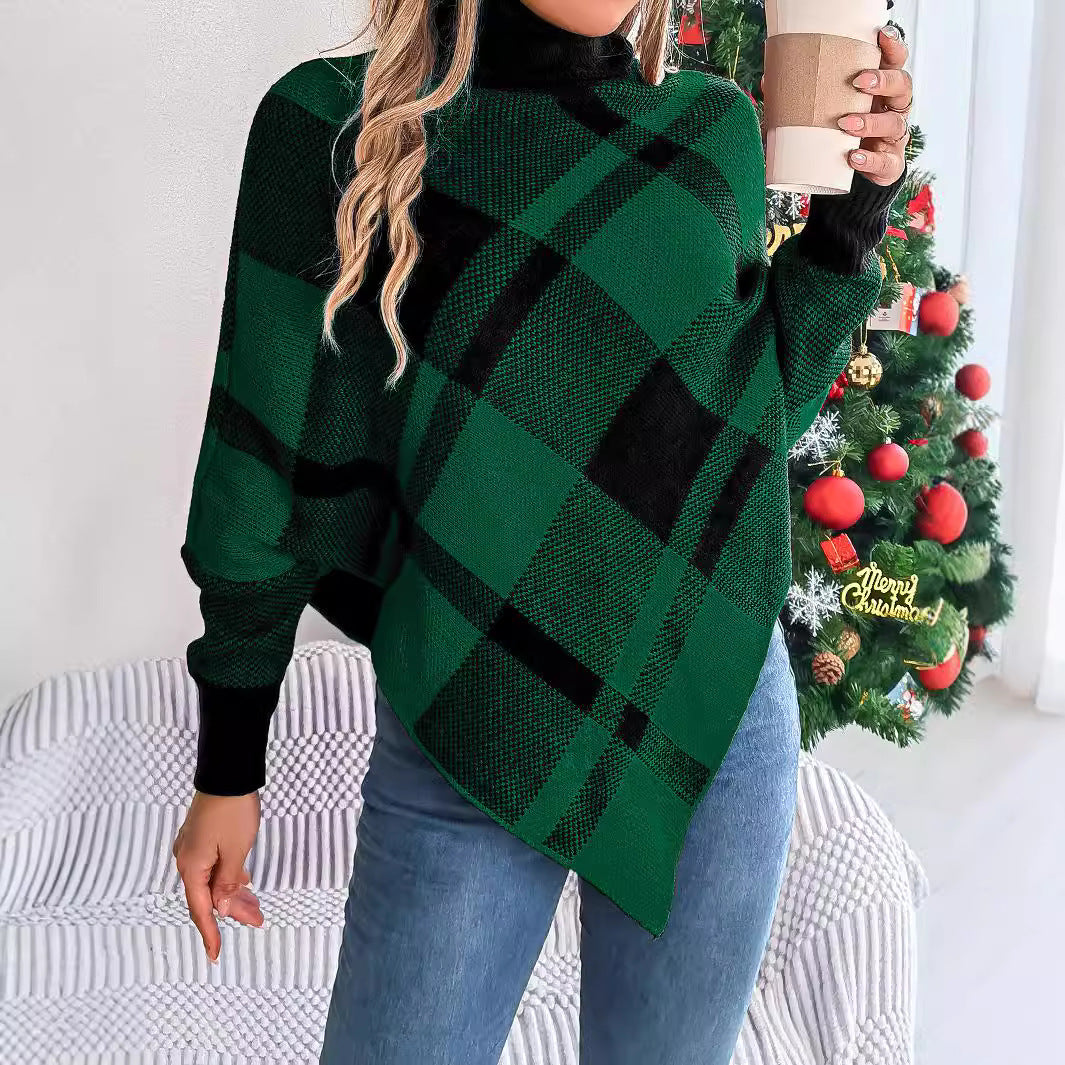 Playful Christmas Contrast Color Cape Sweater