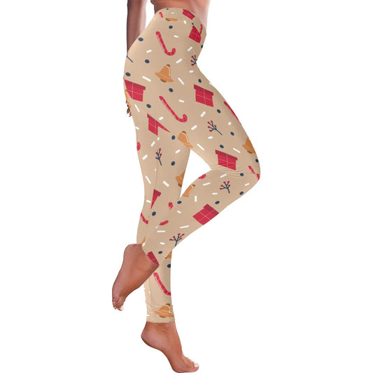 Festive Tan Christmas Women's All-Over Low Rise Leggings