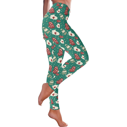 Festive Green Christmas Mittens All-Over Leggings for Women