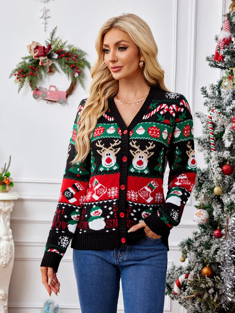 Festive Christmas Reindeer Snowmen Sweater for Women
