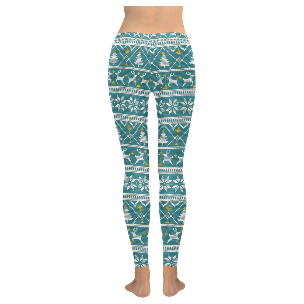 Festive Blue Nordic Knit Christmas Women's Leggings