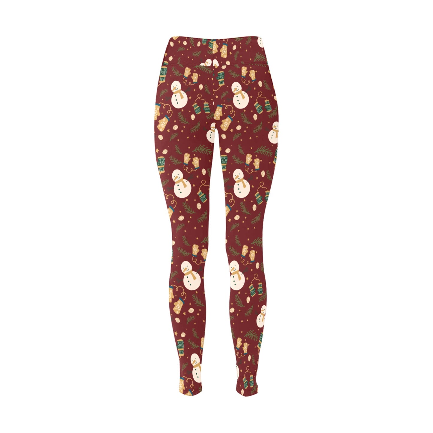Christmas Running Snowman Maroon Women's Workout Leggings