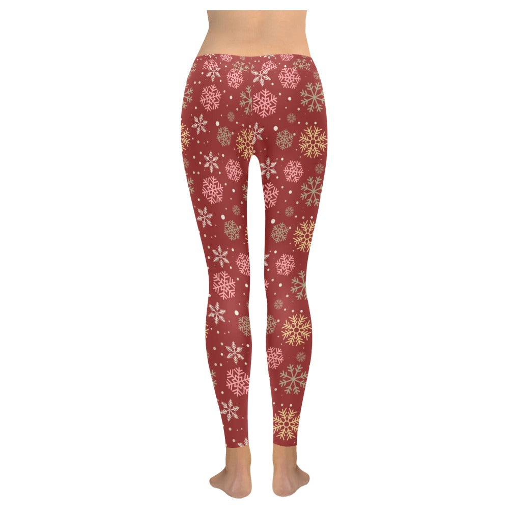 Maroon Snowflakes Christmas Women's All-Over Low Rise Leggings