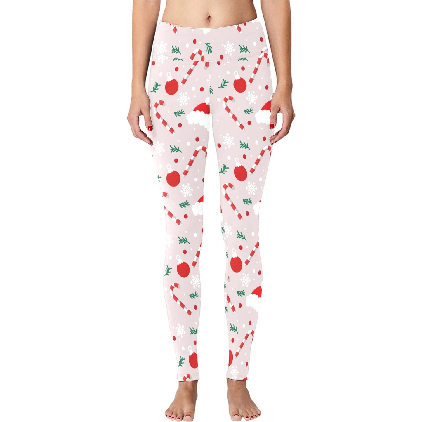 Candy Cane Santa Hat Christmas Running Women's Workout Leggings