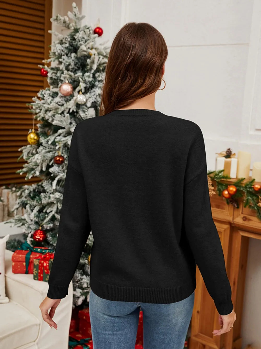 Sequin Candy Cane Long Sleeve Sweater