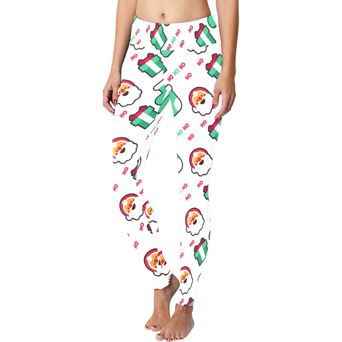 White Ho Ho Ho Santa Stocking Gifts Christmas Running Women's Workout Leggings