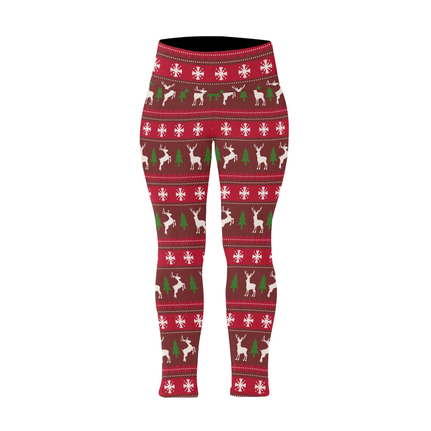 Festive Red Deer High Waist Christmas Leggings (Plus Size)