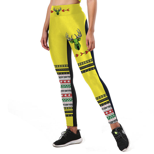 Christmas Sika Deer 3D Printed High Waist Leggings