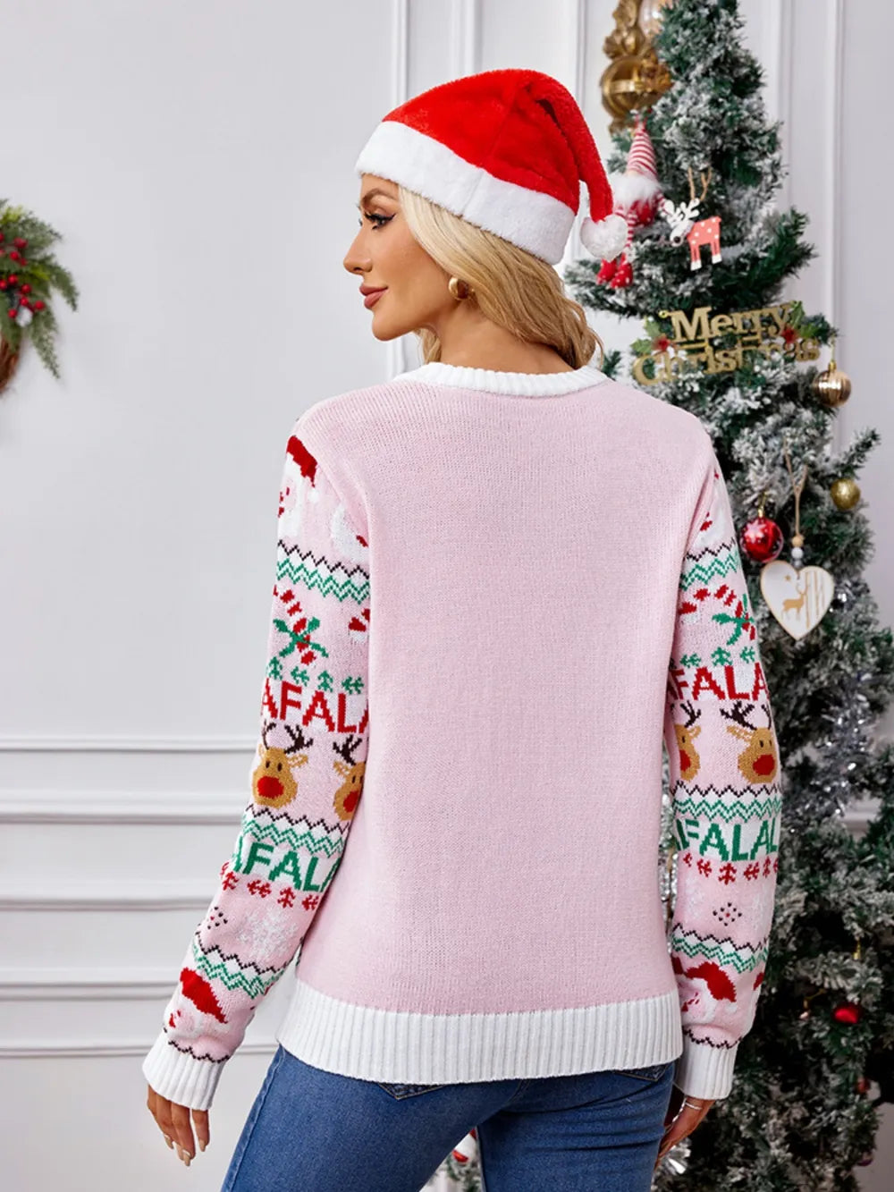 Blush Pink Christmas Sweater with 3D Pattern