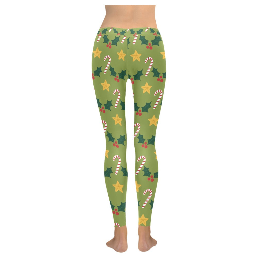 Festive Green Christmas Women's All-Over Low Rise Leggings