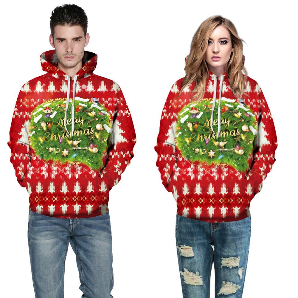 Festive Christmas Tree Print Hooded Sweatshirt