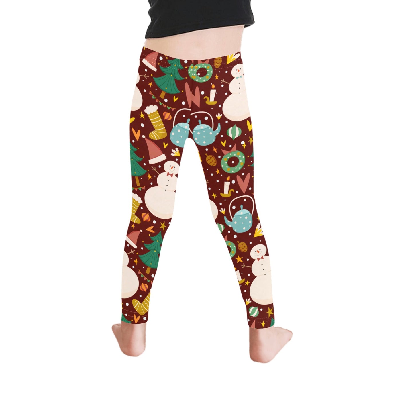 Snowman Brown Christmas Leggings for Girls