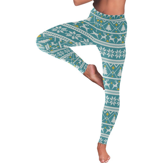 Festive Blue Nordic Knit Christmas Women's Leggings