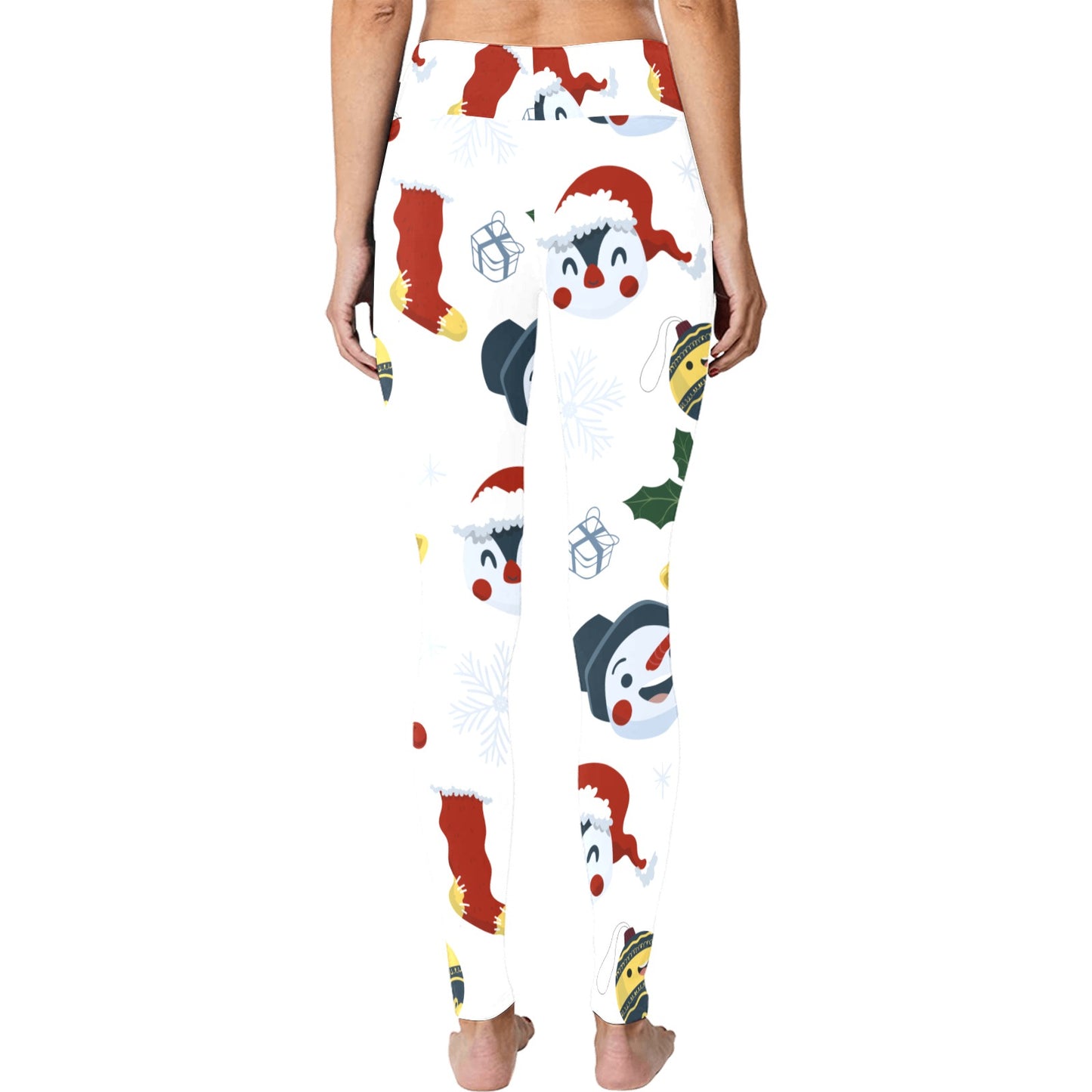 White Snowman and Ornament Christmas Running Women's Workout Leggings
