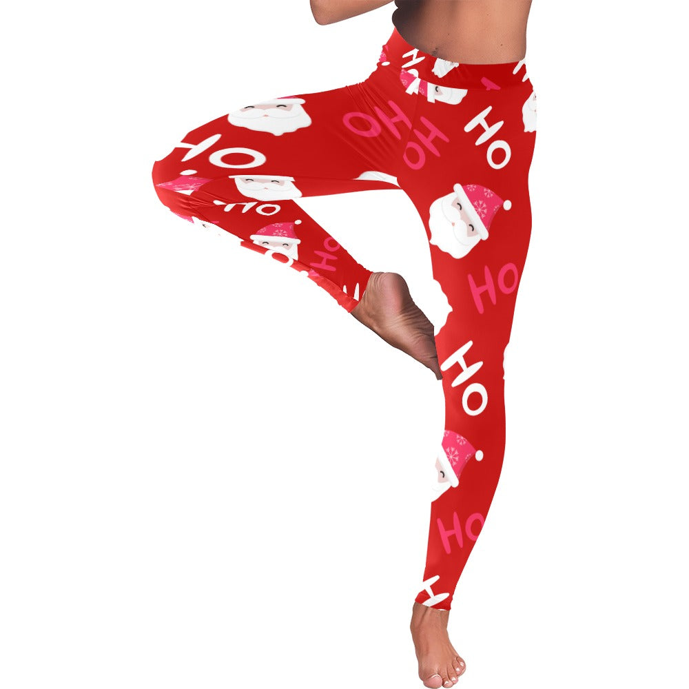 Festive Pink and Red HO HO HO Women's Christmas Leggings