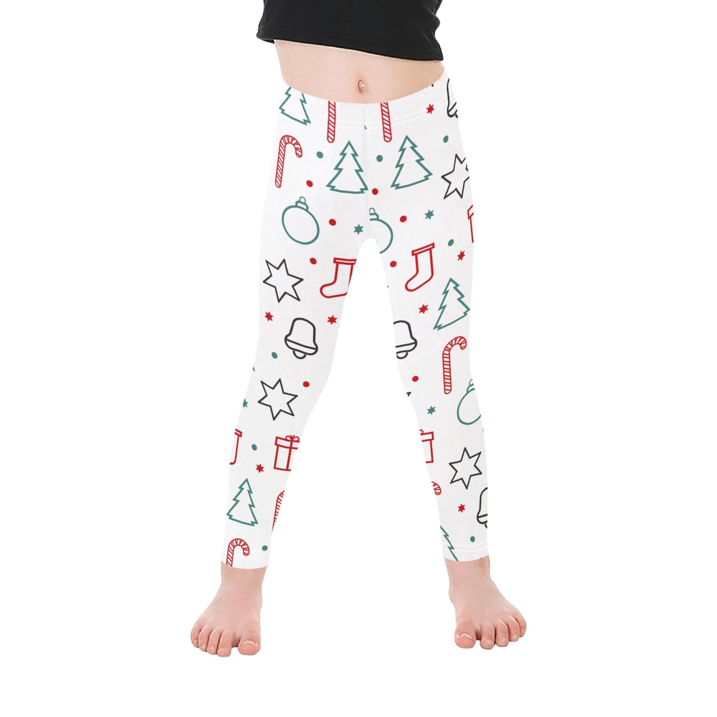 Playful White Silhouette Christmas Leggings for Girls