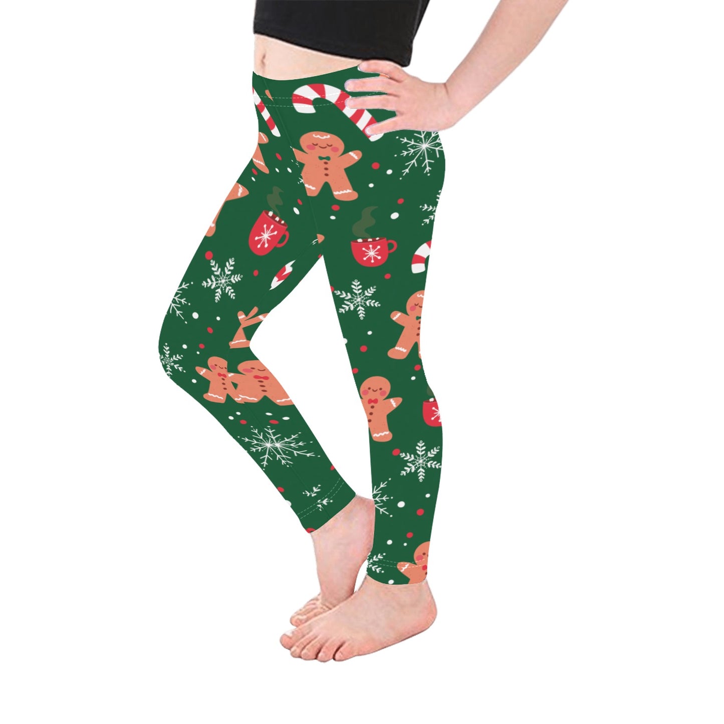 Festive Green Gingerbread Man Girls Leggings