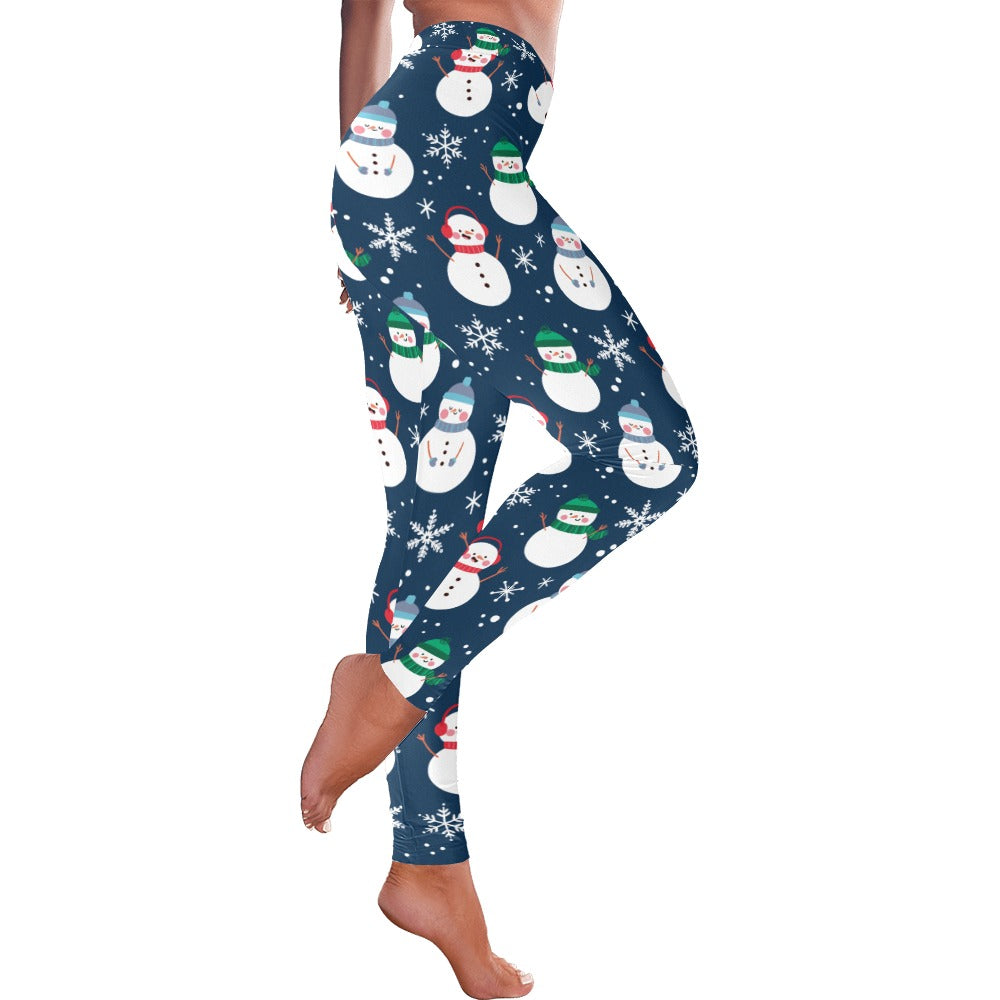 Christmas Snowman Dark Blue Women's All-Over Low Rise Leggings