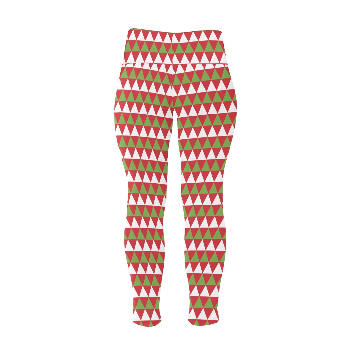 Festive Red Green Triangle Christmas Women's High Waist Leggings