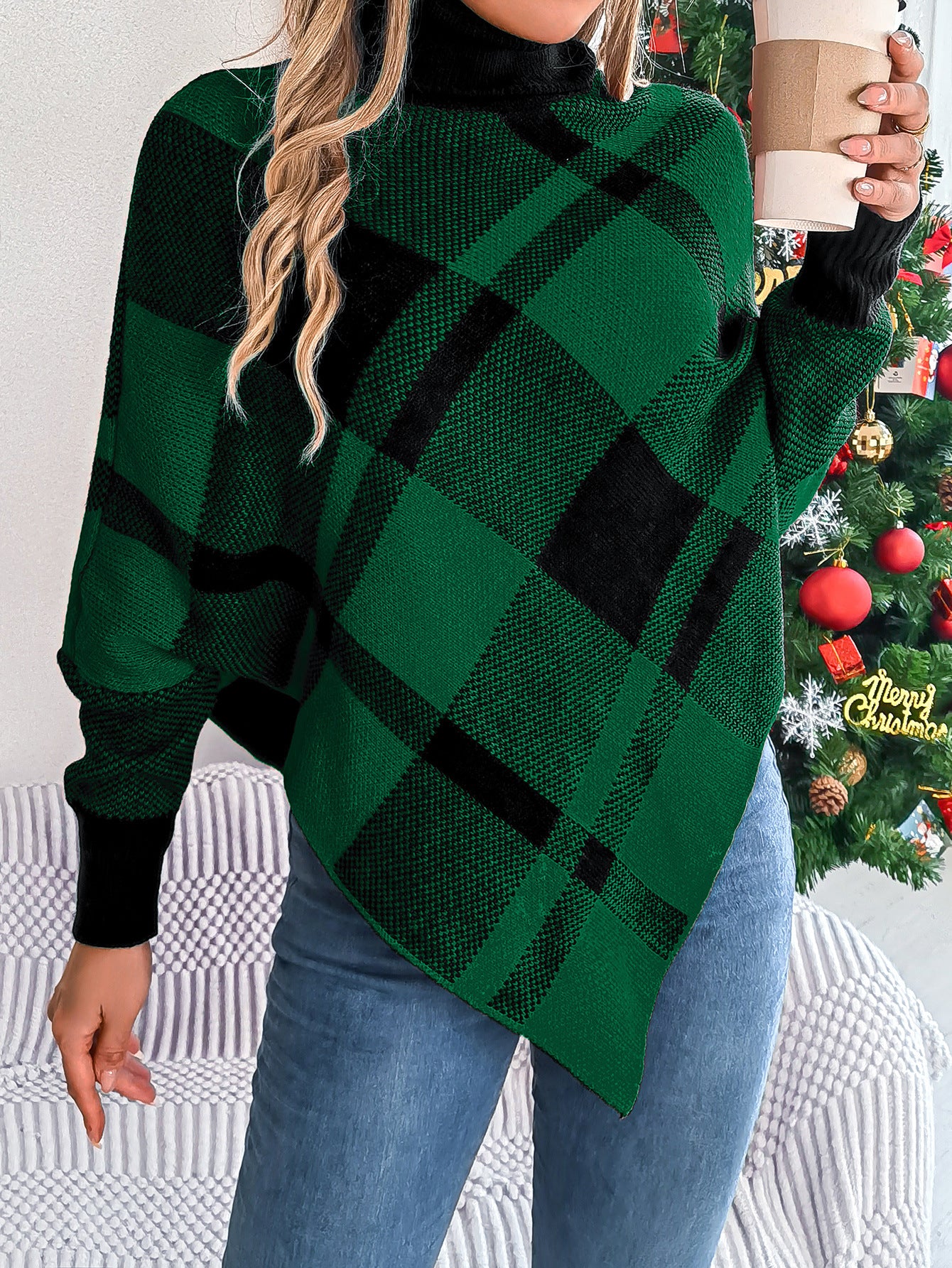 Playful Christmas Contrast Color Cape Sweater