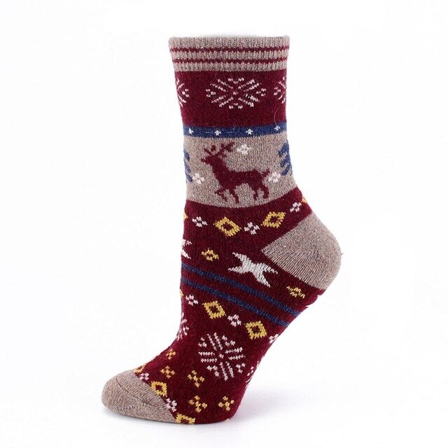 Playful Christmas Elk Woolen Socks