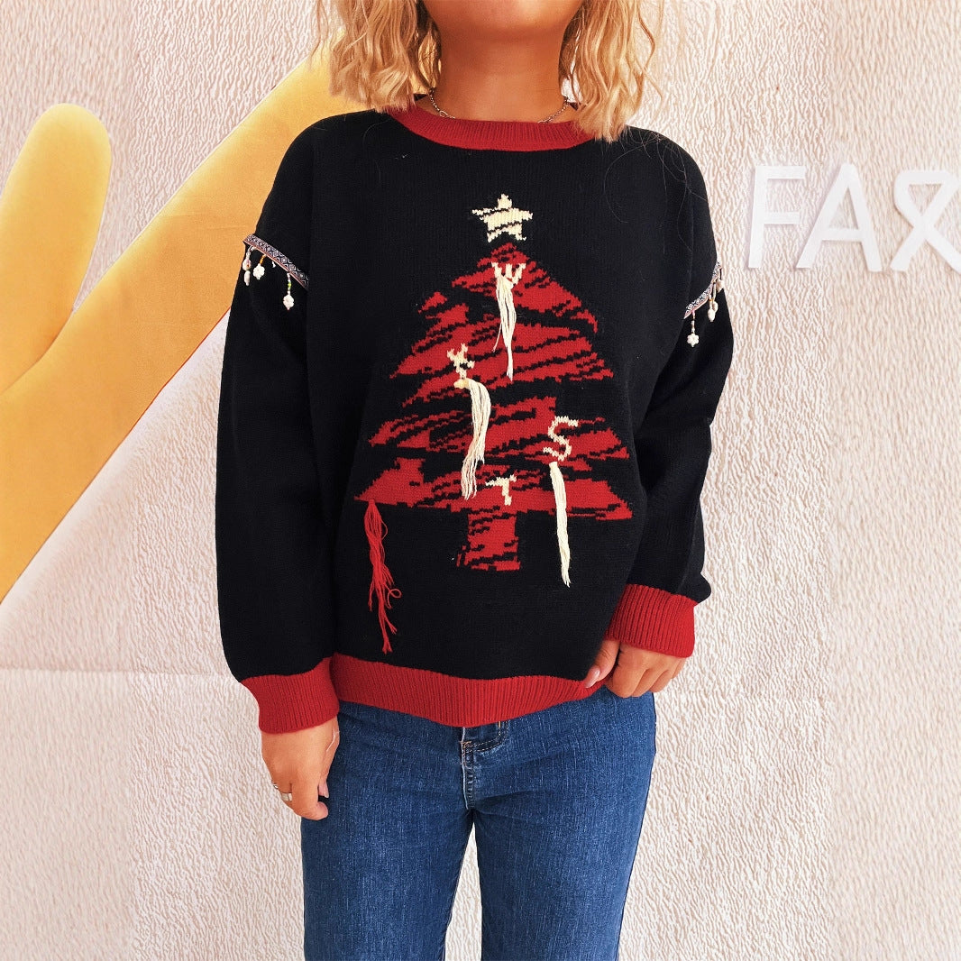 Festive Christmas Tree Splicing Hoodie for Women