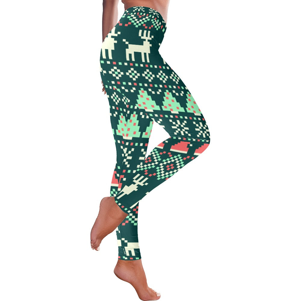 Festive Green Christmas Pattern Women's All-Over Leggings