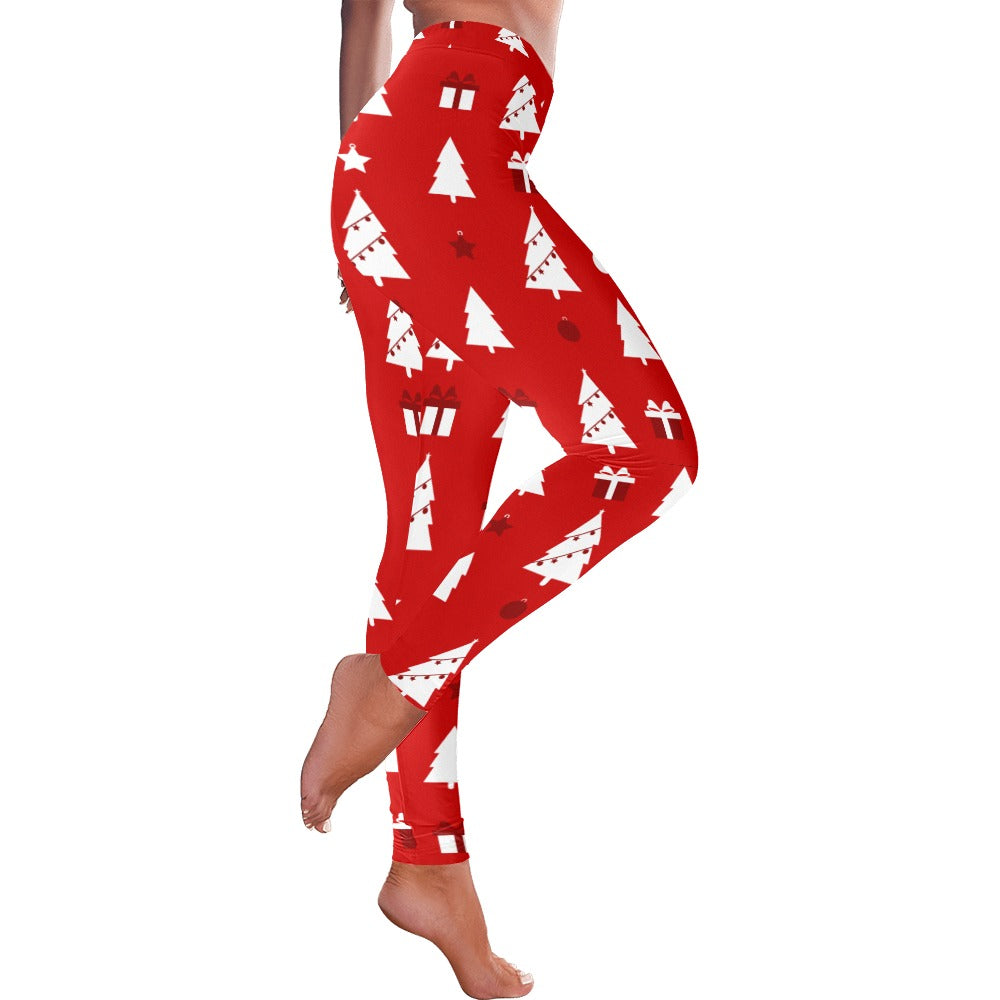 Festive Red & White Christmas Women's All-Over Low Rise Leggings