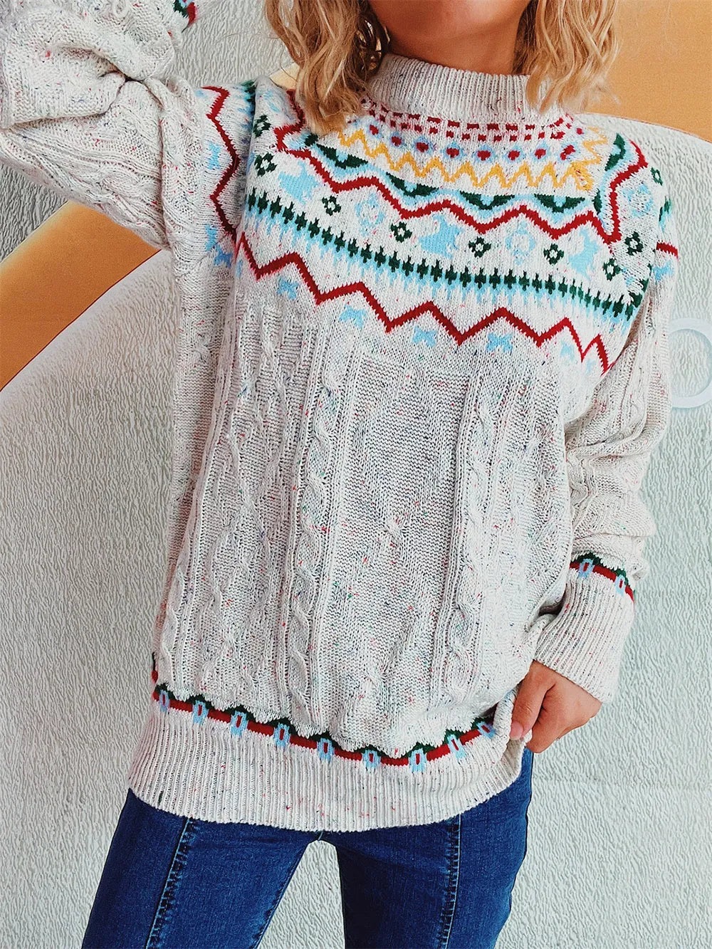 Cozy Christmas Fried Dough Twists Pullover Sweater