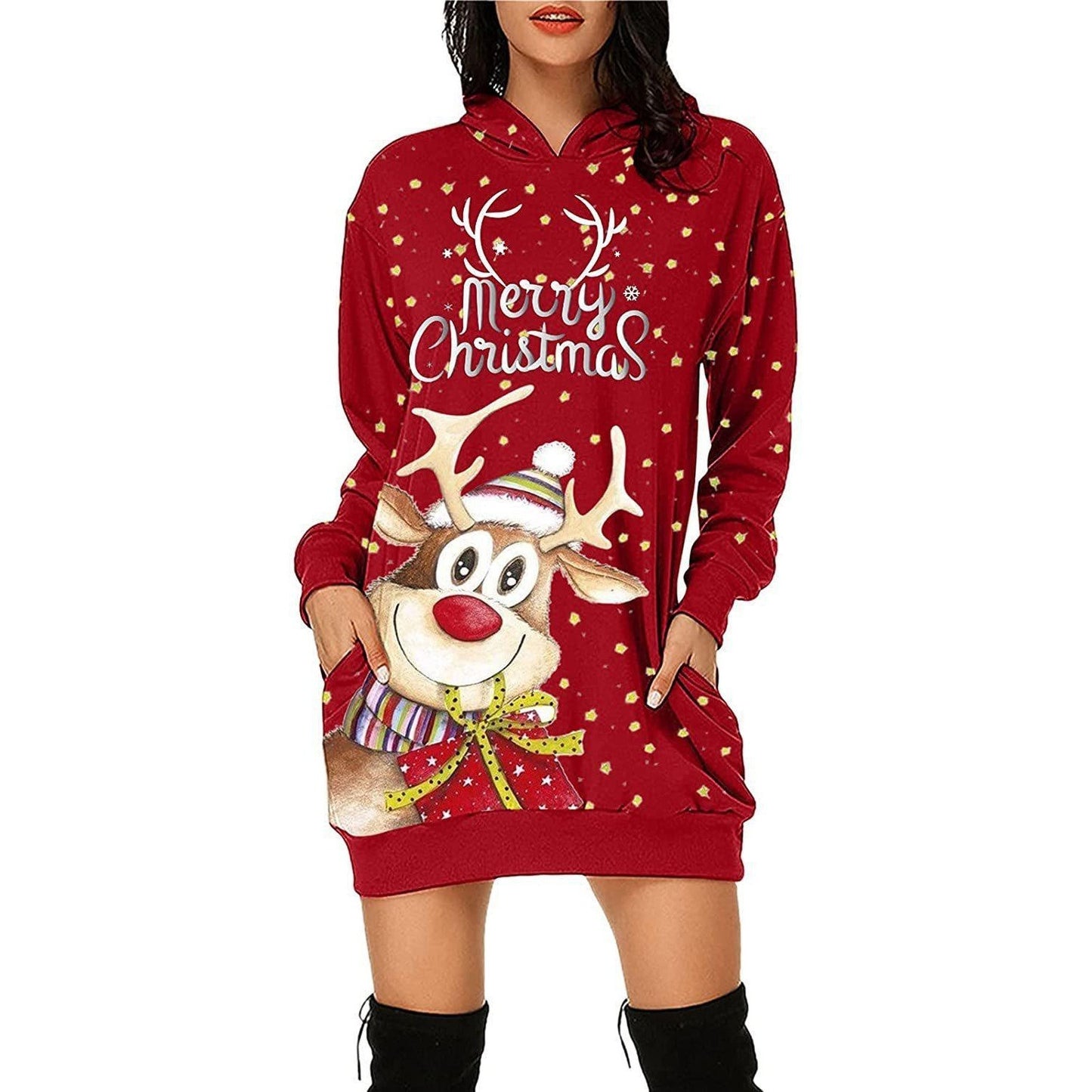 Cozy Christmas Long Sleeve Sweater Dress for Women