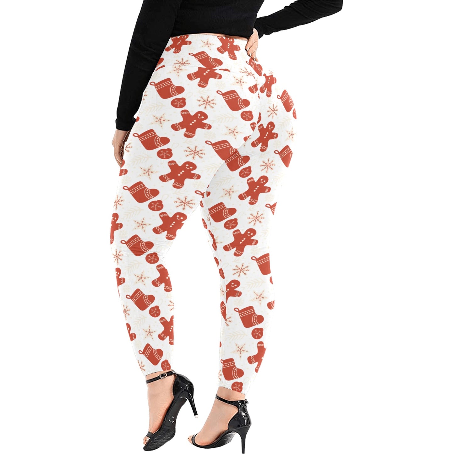 Gingerbread Man Women's High Waist Leggings (Plus Size)