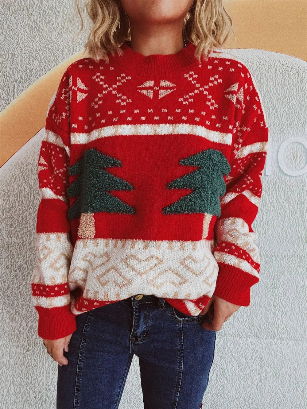 Whimsical Christmas Tree Jacquard Sweater