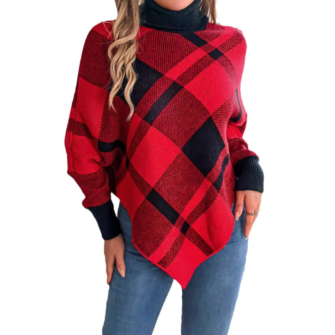 Playful Christmas Contrast Color Cape Sweater