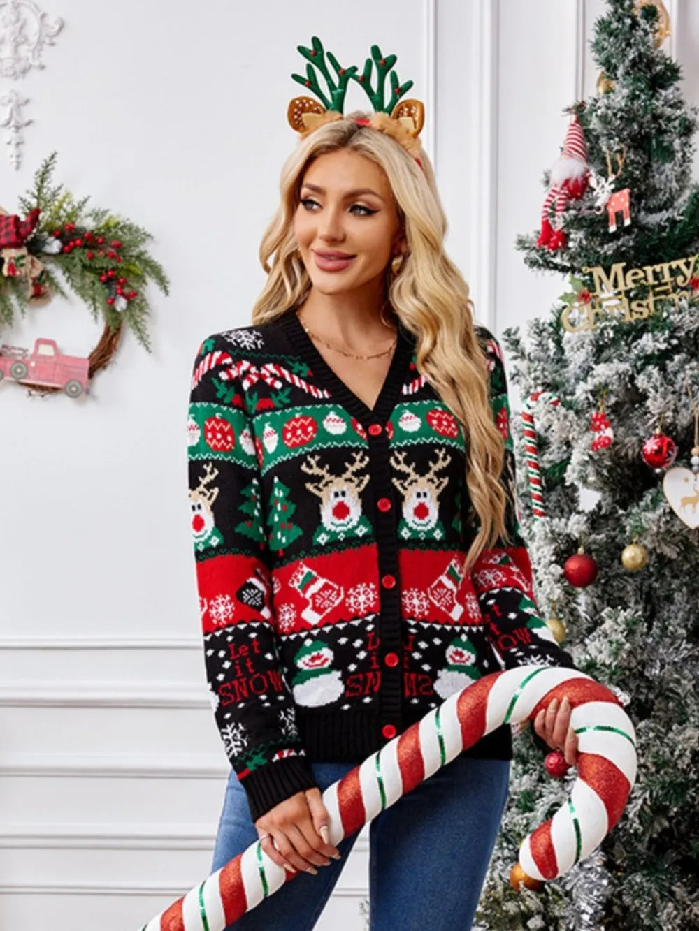 Festive Christmas Reindeer Snowmen Sweater for Women