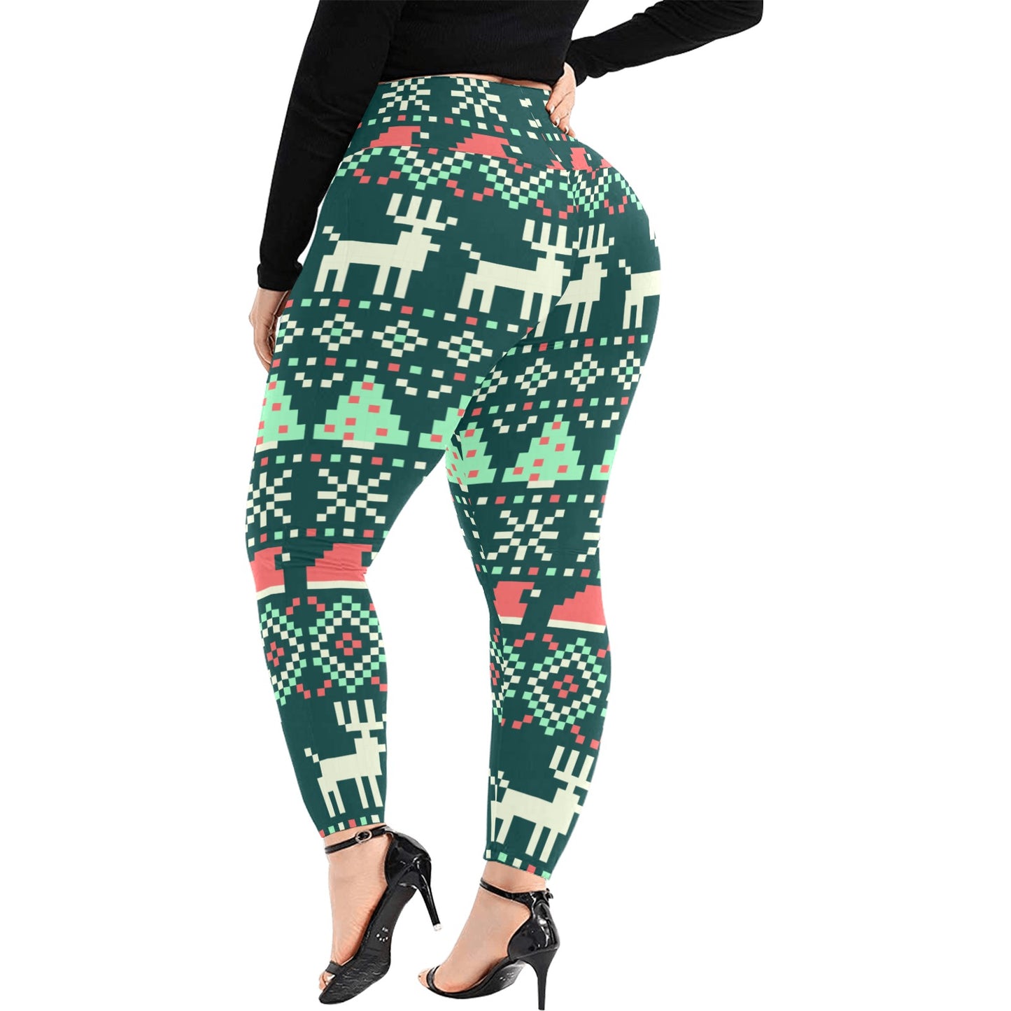 Festive Christmas Digital Print High Waist Leggings (Plus Size)