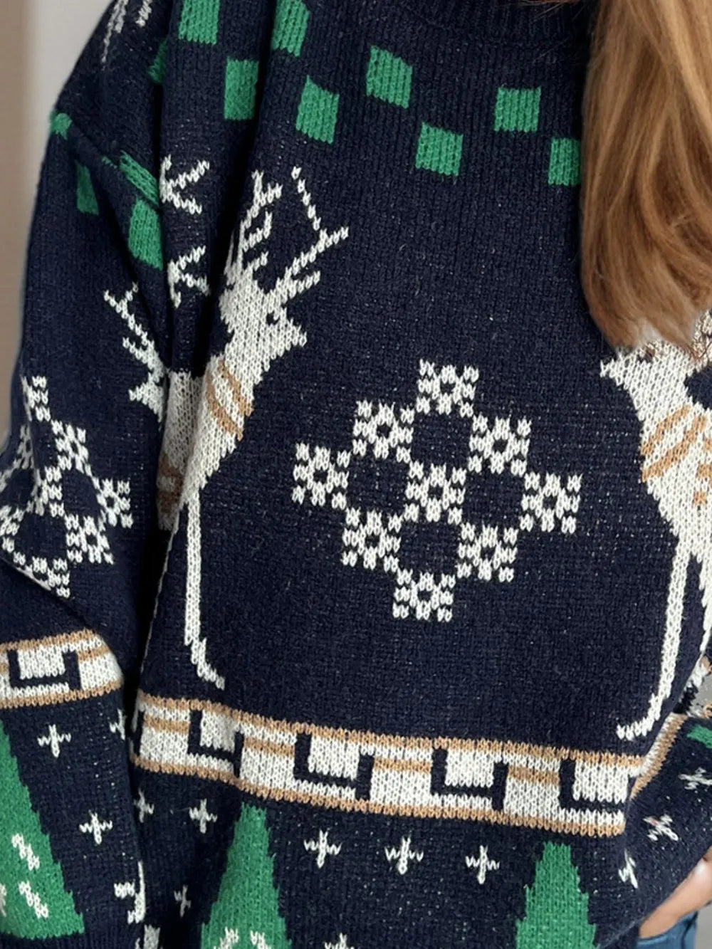 Festive Christmas Element Round Neck Long Sleeve Sweater