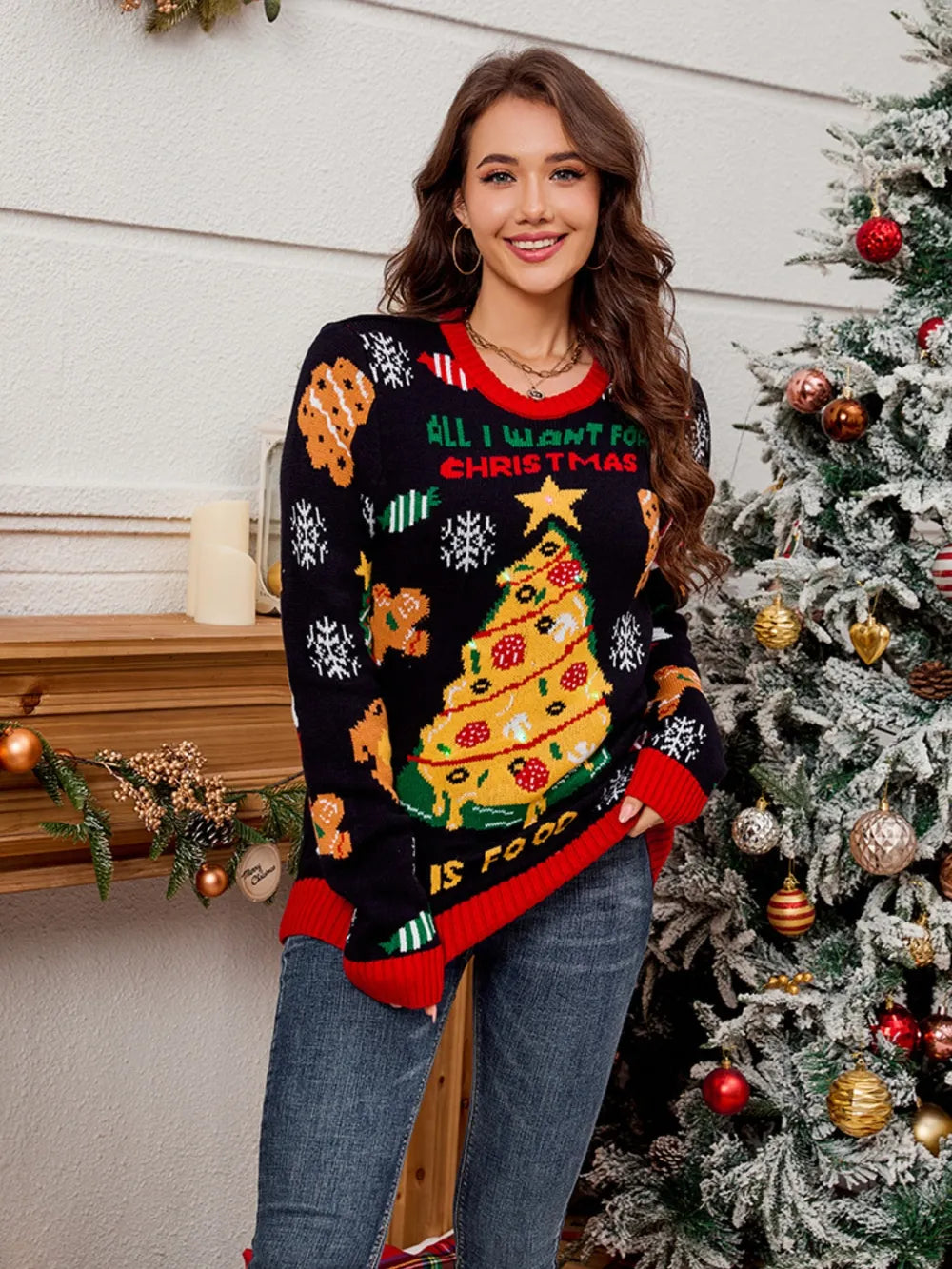 Playful Pizza Christmas Tree Sweater