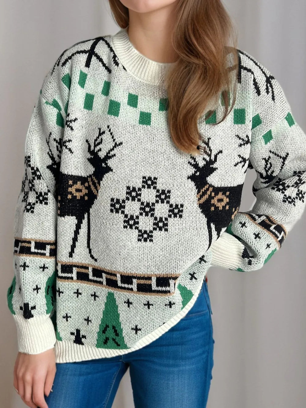 Festive Christmas Element Round Neck Long Sleeve Sweater