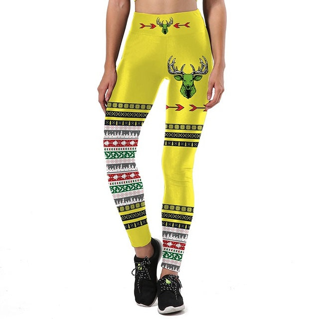 Christmas Sika Deer 3D Printed High Waist Leggings