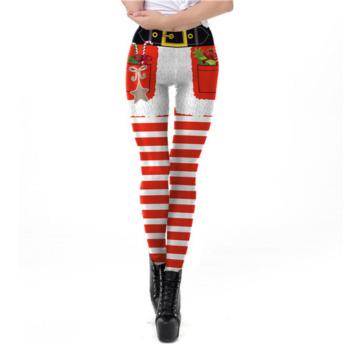 Festive Stripe Tribal Christmas Leggings for Women