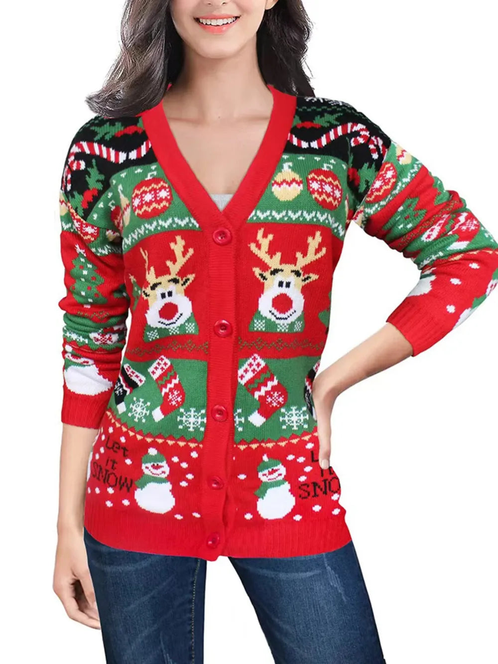 Festive Christmas Reindeer Snowmen Sweater for Women